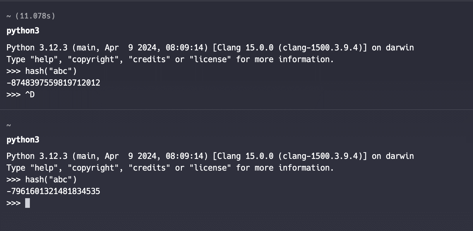 An example of hash returning different results from separate invocations